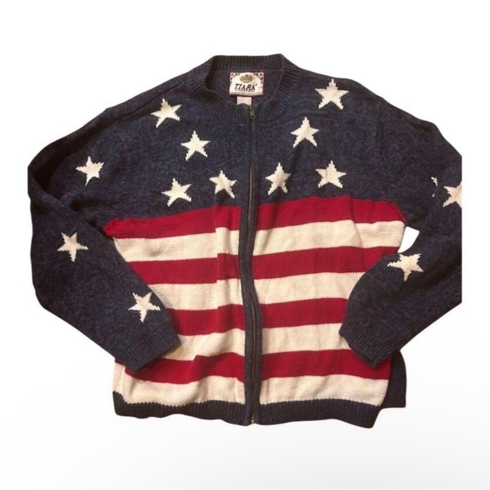 Vintage American Flag Zip-Up Sweater